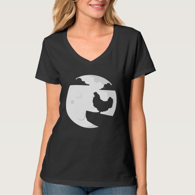T-shirt Chicken Howling Moon  Animal Silhouette Women Boys (Devant)