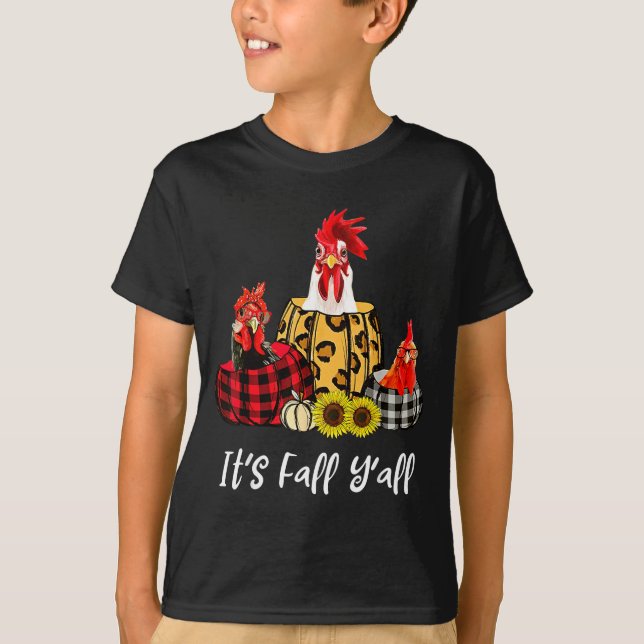 T-shirt Chicken It's Fall Y'all Leopard Pumpkin Autumn Tha (Devant)