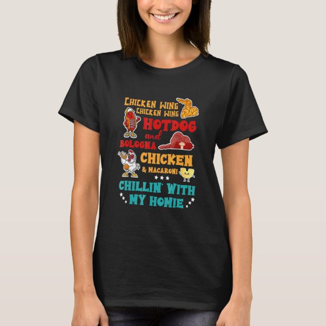 T-shirt Chicken Wing Hot Dog Et Bologne Chicken & Macaron (Devant)