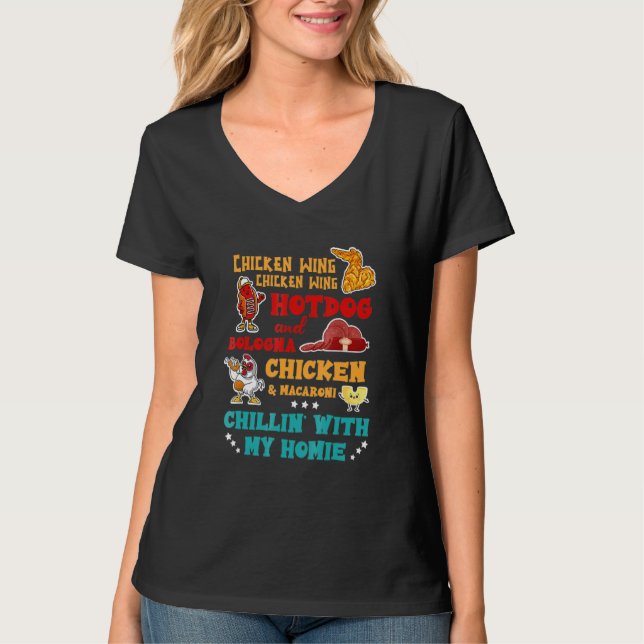 T-shirt Chicken Wing Hot Dog Et Bologne Chicken & Macaron (Devant)