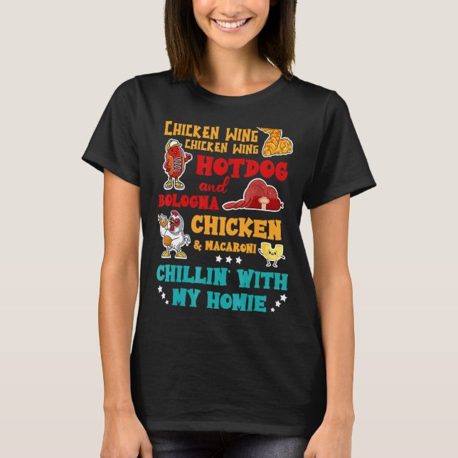 T-shirt Chicken Wing Hot Dog Et Bologne Chicken & Macaron (Devant)