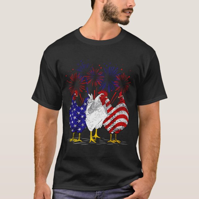 T-shirt Chickens American Flag Patriotic Farmer 4Th Of Jul (Devant)