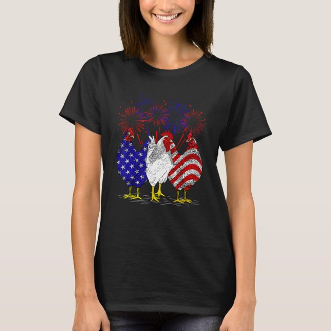 T-shirt Chickens American Flag Patriotic Farmer Funny 4th  (Devant)