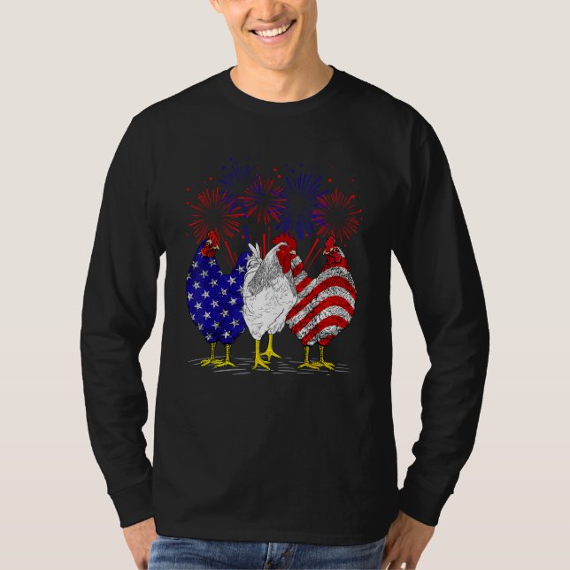 T-shirt Chickens American Flag Patriotic Farmer Funny 4th  (Devant)