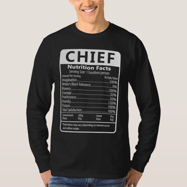 T-shirt CHIEF Nutrition Facts Sarcastic Graphic Humor (Devant)