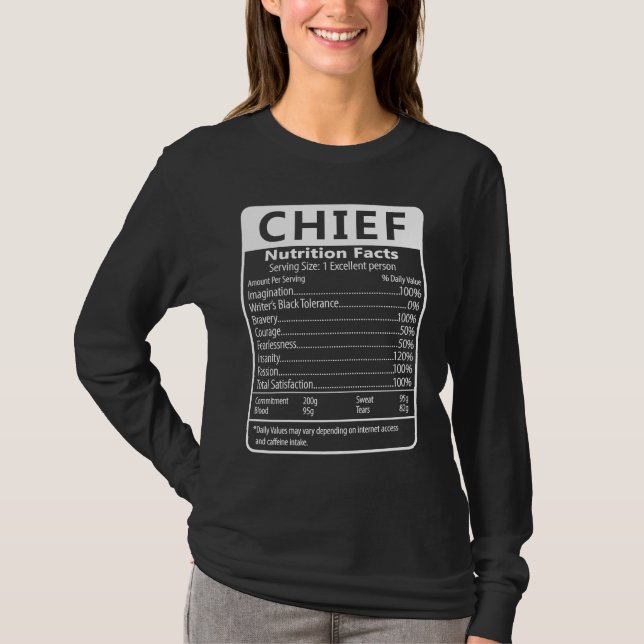 T-shirt CHIEF Nutrition Facts Sarcastic Graphic Humor (Devant)
