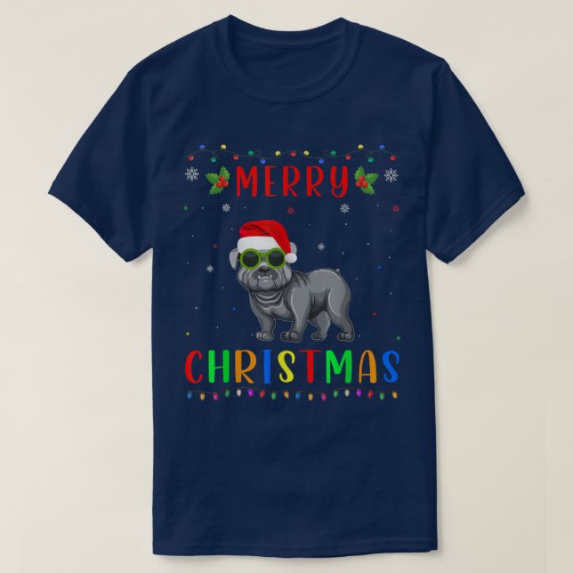 T-shirt Chien à baldaquin français léger Noël (Design devant)