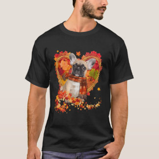 T-shirt Chien À Balle Français Avec Feuilles D'Automne