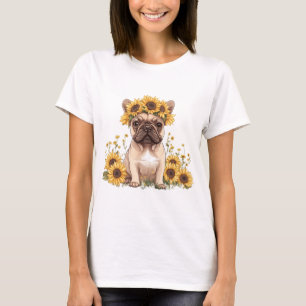 T-shirt Chien À Balle Français Entouré De Tournesols