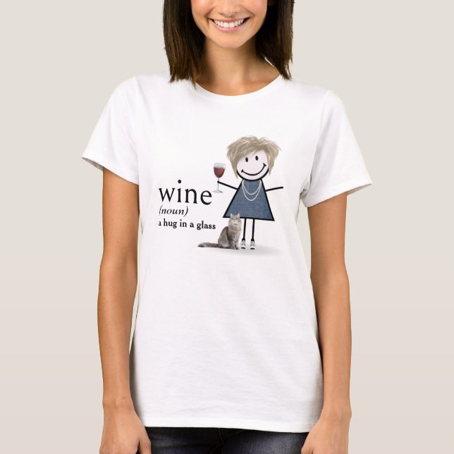 T-shirt Chien À Bâtons Fille Avec Vin Et Chat (Devant)