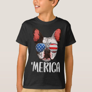 T-shirt Chien à chien français 4 juillet Drapeau américain