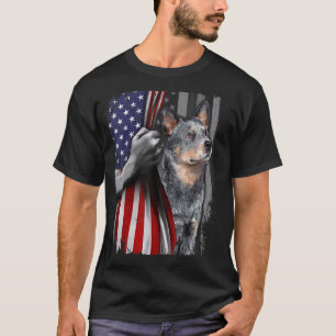 T-shirt Chien à drapeau américain de chien de bétail austr
