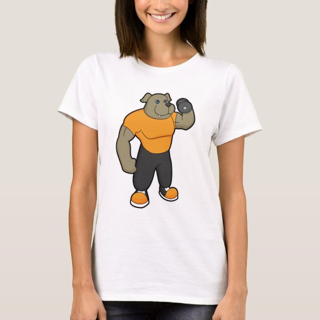 T-shirt Chien à la condition physique avec Dumbbell (Devant)