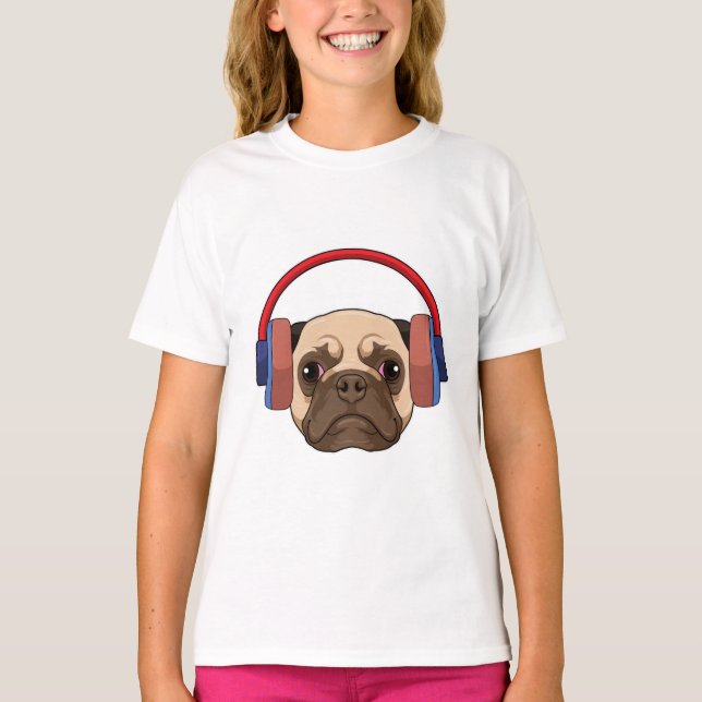 T-shirt Chien à la musique avec casque (Devant)