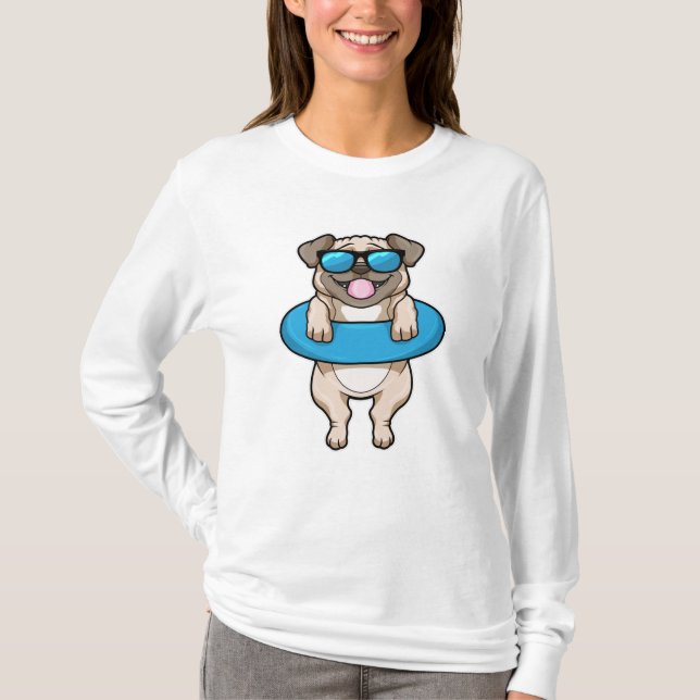 T-shirt Chien à la natation avec anneau de natation et lun (Devant)