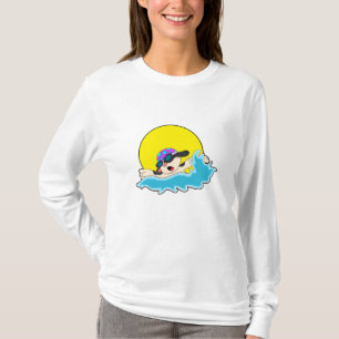 T-shirt Chien à la natation avec lunettes de natation