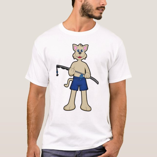 T-shirt Chien à la pêche avec la canne à pêche et le poiss (Devant)