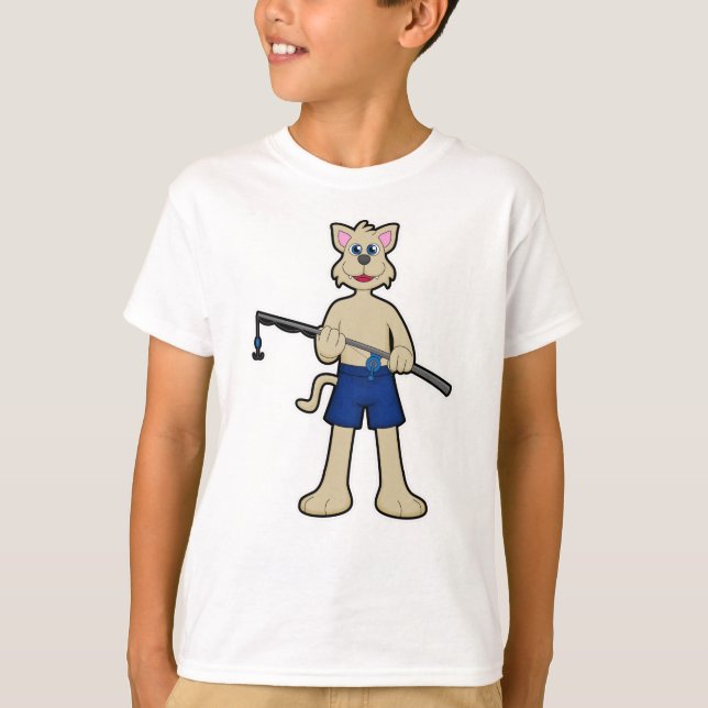T-shirt Chien à la pêche avec la canne à pêche et le poiss (Devant)