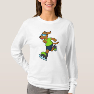 T-shirt Chien à Patinage sur glace avec lunettes