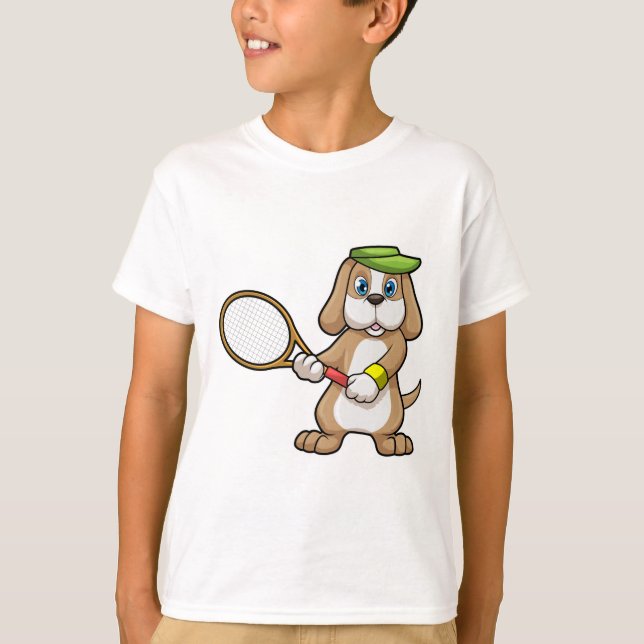 T-shirt Chien à Tennis avec raquette de tennis & Casquette (Devant)