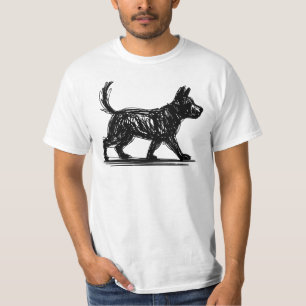 T-shirt Chien Abstrait Ligne Art  Mod Scribble Chien Minim