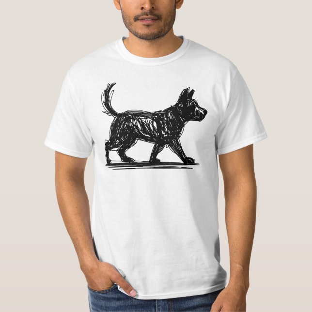 T-shirt Chien Abstrait Ligne Art  Mod Scribble Chien Minim (Devant)