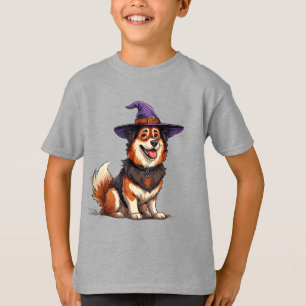 T-shirt Chien adorable portant un chapeau de sorcier viole