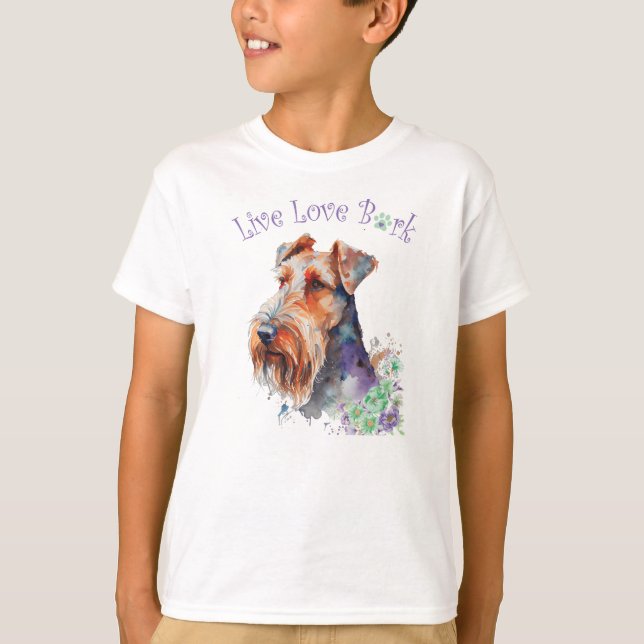 T-shirt Chien Airedale Floral Mignon (Devant)