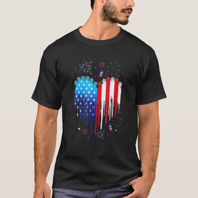 T-shirt Chien Américain Chat Drapeau Usa En Difficulté 4 J (Devant)