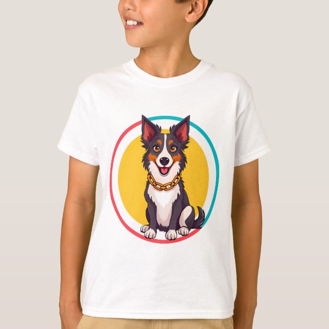 T-shirt Chien animé mignon avec collier (Devant)