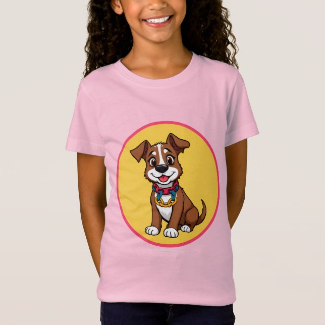 T-Shirt Chien animé mignon avec collier (Devant)
