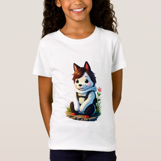 T-Shirt Chien anthropomorphique avec une fleur | Art AI (Devant)