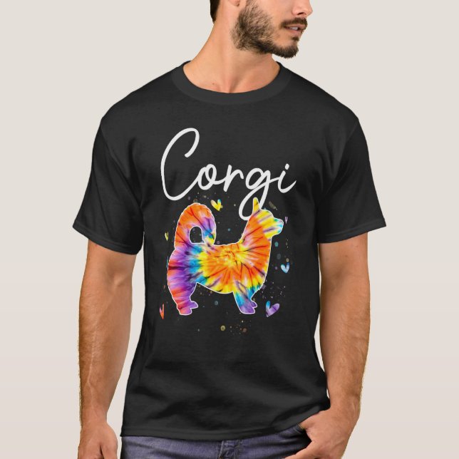T-shirt Chien arc-en-ciel Tie Dye Corgi   (Devant)