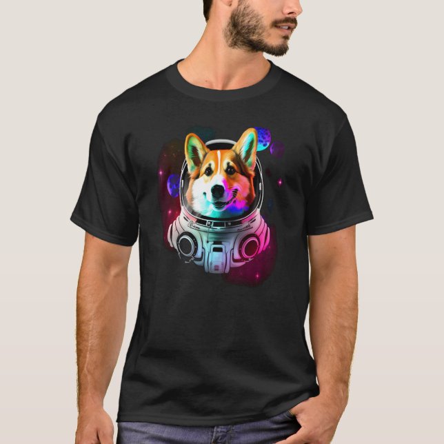 T-shirt Chien Astronaute Corgi dans l'Espace Cosmique Expl (Devant)
