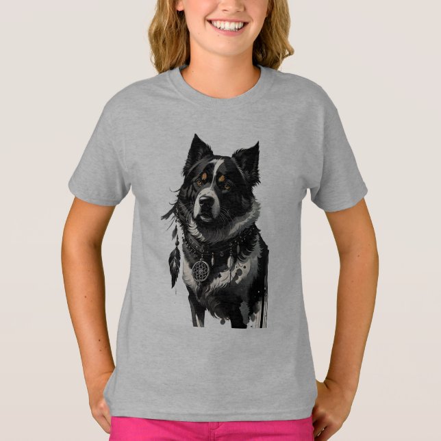 T-shirt chien, attrapeur de rêves, amulet, talisman, (Devant)