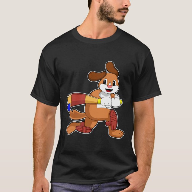 T-shirt Chien au cricket avec batte de cricket (Devant)