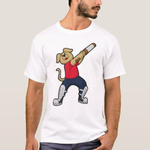 T-shirt Chien au cricket avec batte de cricket