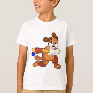 T-shirt Chien au cricket avec batte de cricket