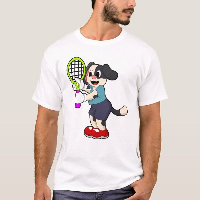 T-shirt Chien au tennis avec raquette de tennis (Devant)