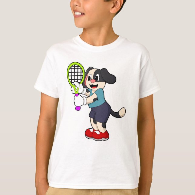 T-shirt Chien au tennis avec raquette de tennis (Devant)