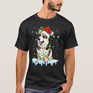 T-shirt Chien aux lumières de Noël avec chapeau de Père No