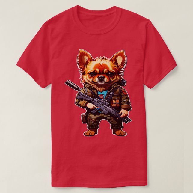 T-shirt chien avec arme (Design devant)