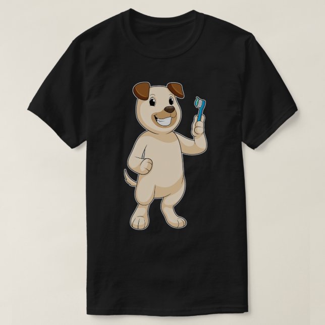 T-shirt Chien avec brosse à dents (Design devant)