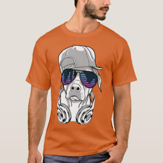 T-shirt Chien avec casque et lunettes de musique cool fami