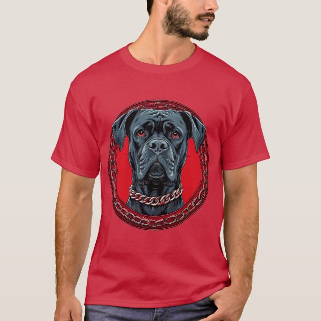 T-shirt Chien avec col de chaîne et Arrière - plan gras (Devant)