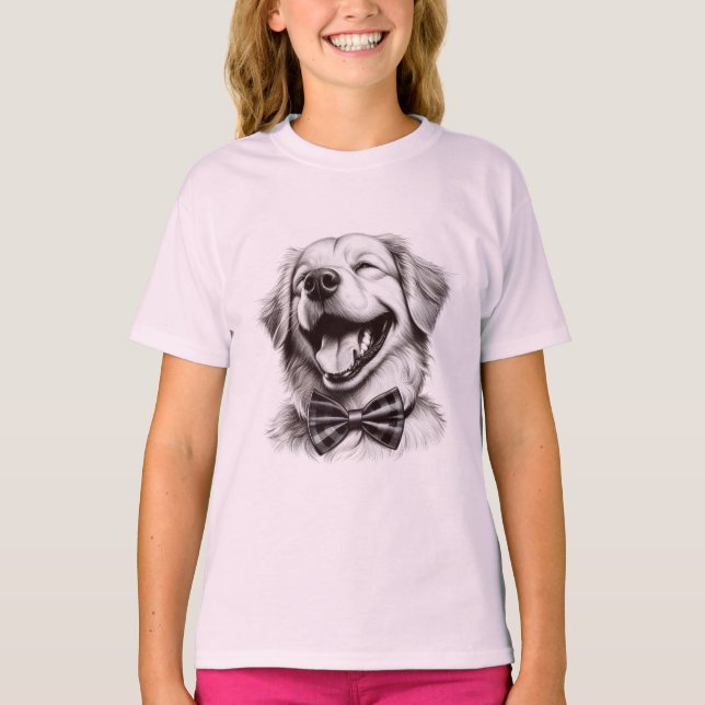 T-shirt chien avec cravate arc rire (Devant)