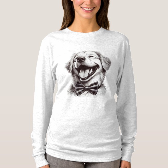 T-shirt chien avec cravate arc rire (Devant)