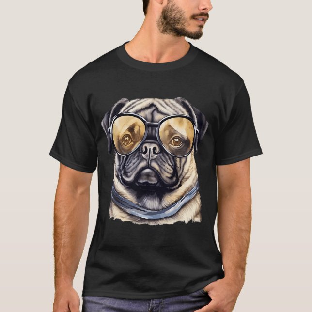 T-shirt chien avec des lunettes (Devant)