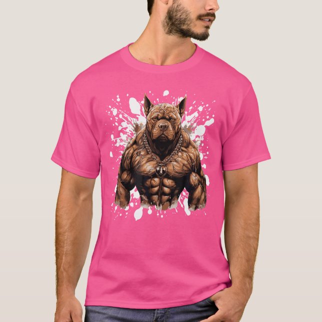 T-shirt Chien Avec Muscles Entraînement Gym Bodybuilding (Devant)