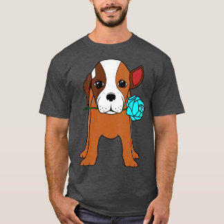 T-shirt Chien avec oreille et Rose bleu